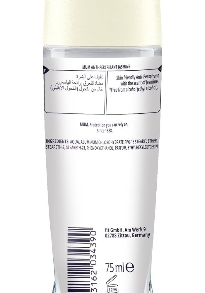 MUM Jasmine Roll-On Deodorant for Women 75 ml - 48h Protection, Alcohol Free - Image 2